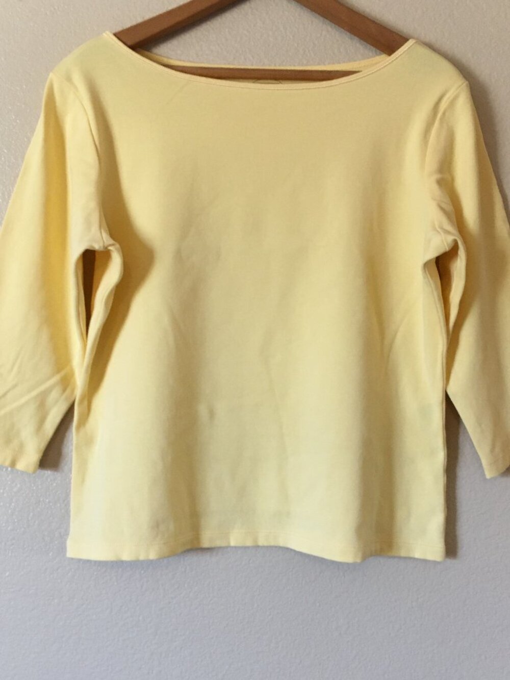 Talbots Yellow Boatneck Shirt PM Preppy Classic 3/4 Sleeve Stretch Minimalist
